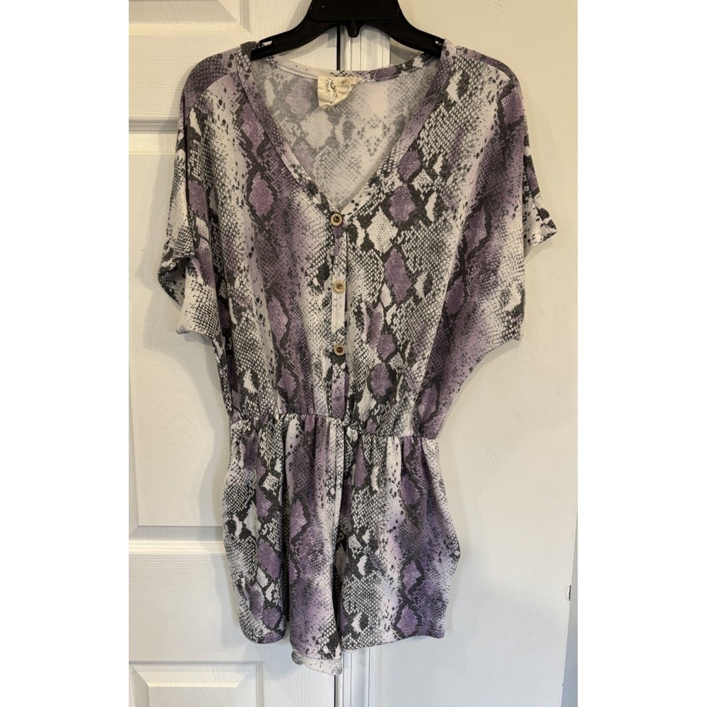 Fantastic Fawn Snake Print Shorts Romper Purple Gray Pockets Soft Women's Sz M